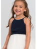 Navy Blue Chiffon Ivory Tulle Long Flower Girl Dress